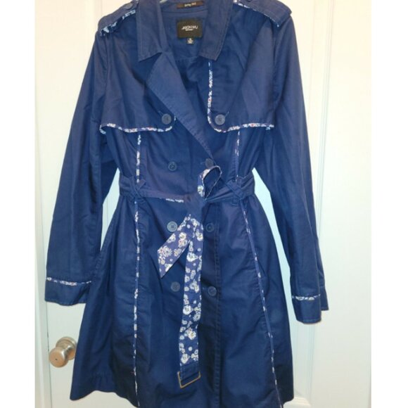 JasonWu for Target 2012 Navy Blue Trench Coat with Floral Trim  Size Large - Picture 1 of 11